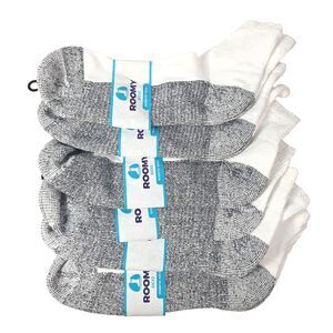 Roomy Diabetic Socks White Gray Quarter Ankle 13-16 Made in USA Lot of 6